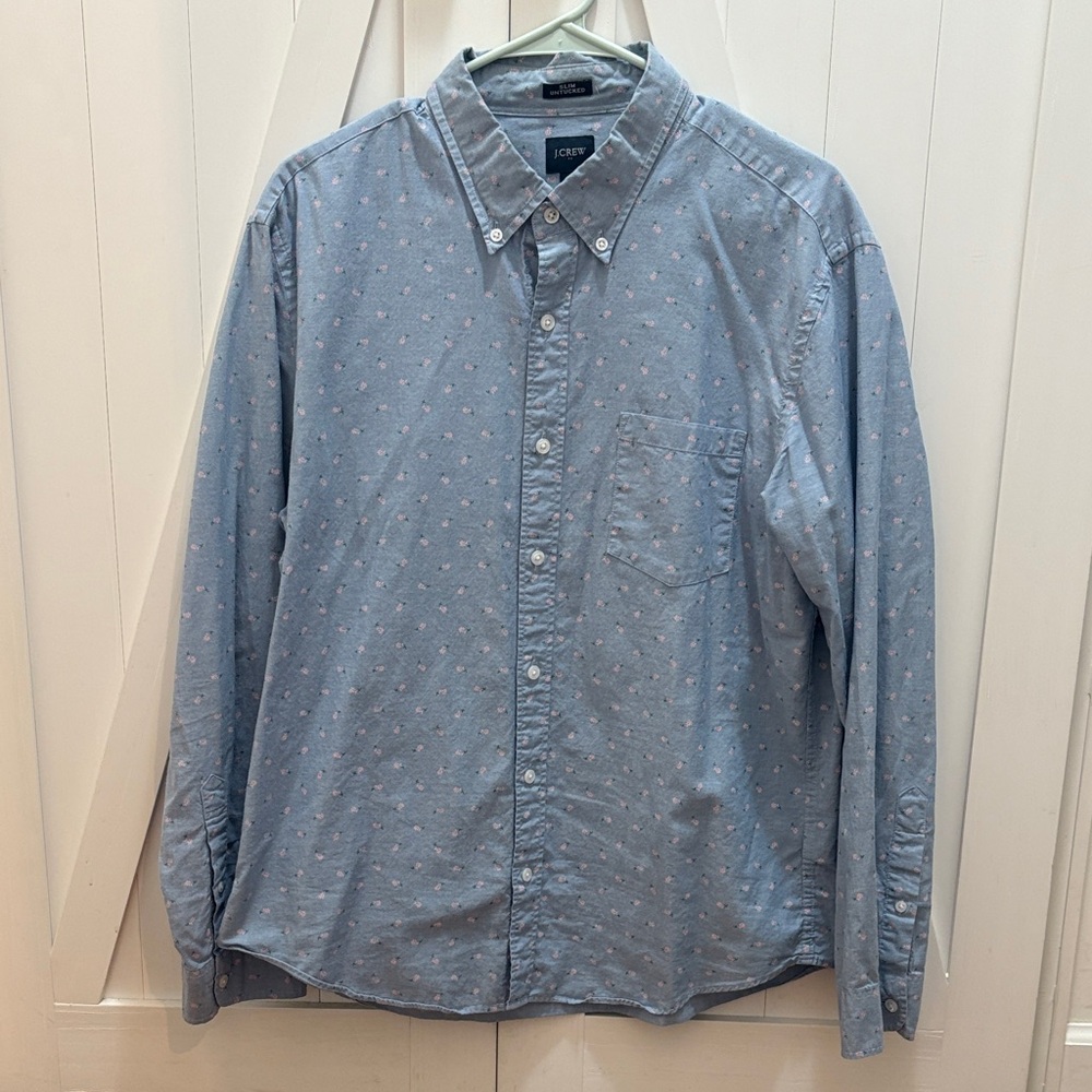 J. Crew Men's Light Blue Patterned Casual Shirt